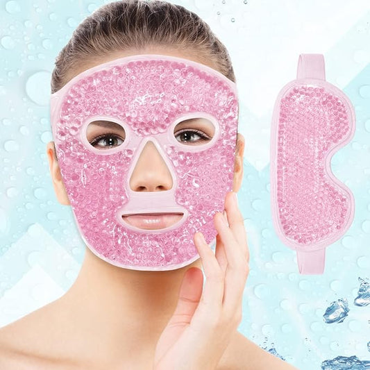 Ice Face Mask Reusable and Cold Gel Eye Mask for Puffiness/Dark Circles/Eye Bags/Dry Eyes/Headaches/Migraines/Stress Relief,Ice Pack for Eyes & Face (Pink)-GlimoraGlow