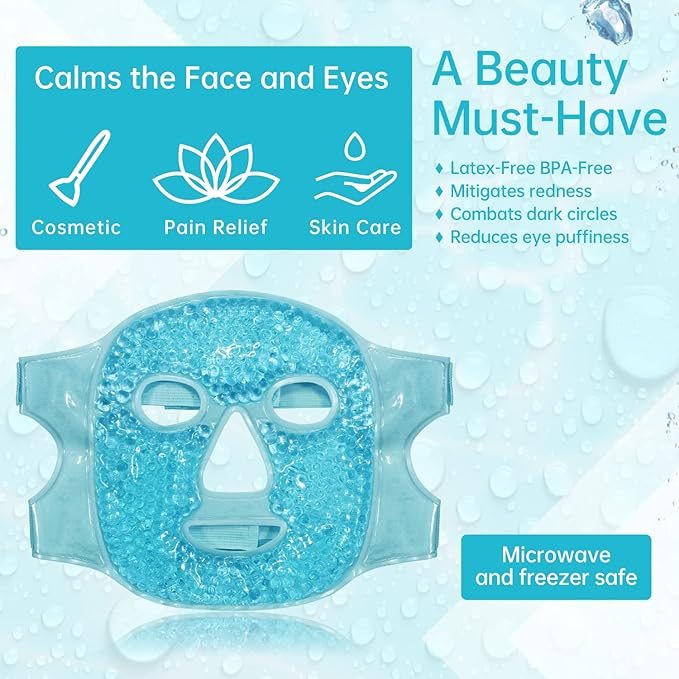 Ice Face Mask Reusable and Cold Gel Eye Mask for Puffiness/Dark Circles/Eye Bags/Dry Eyes/Headaches/Migraines/Stress Relief, Ice Pack for Eyes & Face (Blue)-GlimoraGlow