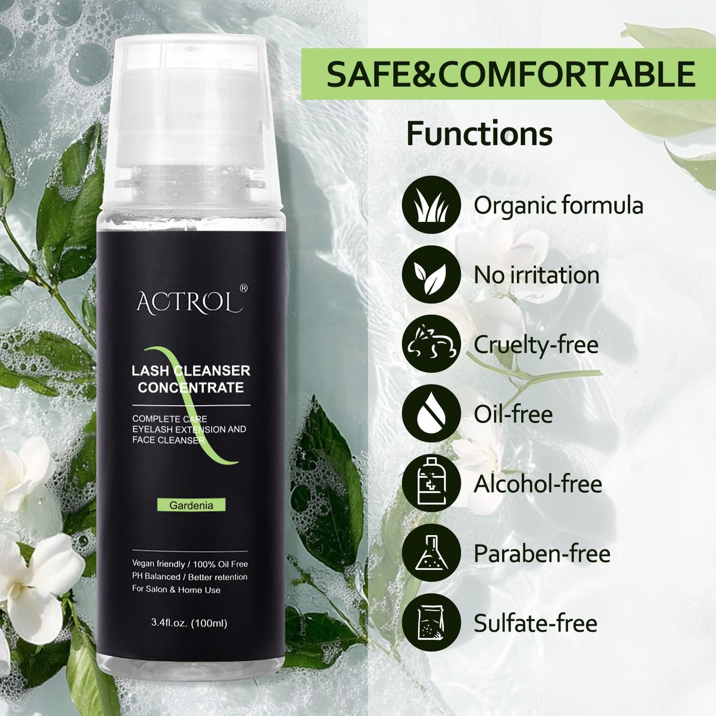 Eyelash Cleanser Concentrate Professional Lash Shampoo Foaming Cleanser DIY Paraben & Sulfate Free Non-lrritating Wash for Extensions Lashes with Salon Home Gardenia-GlimoraGlow