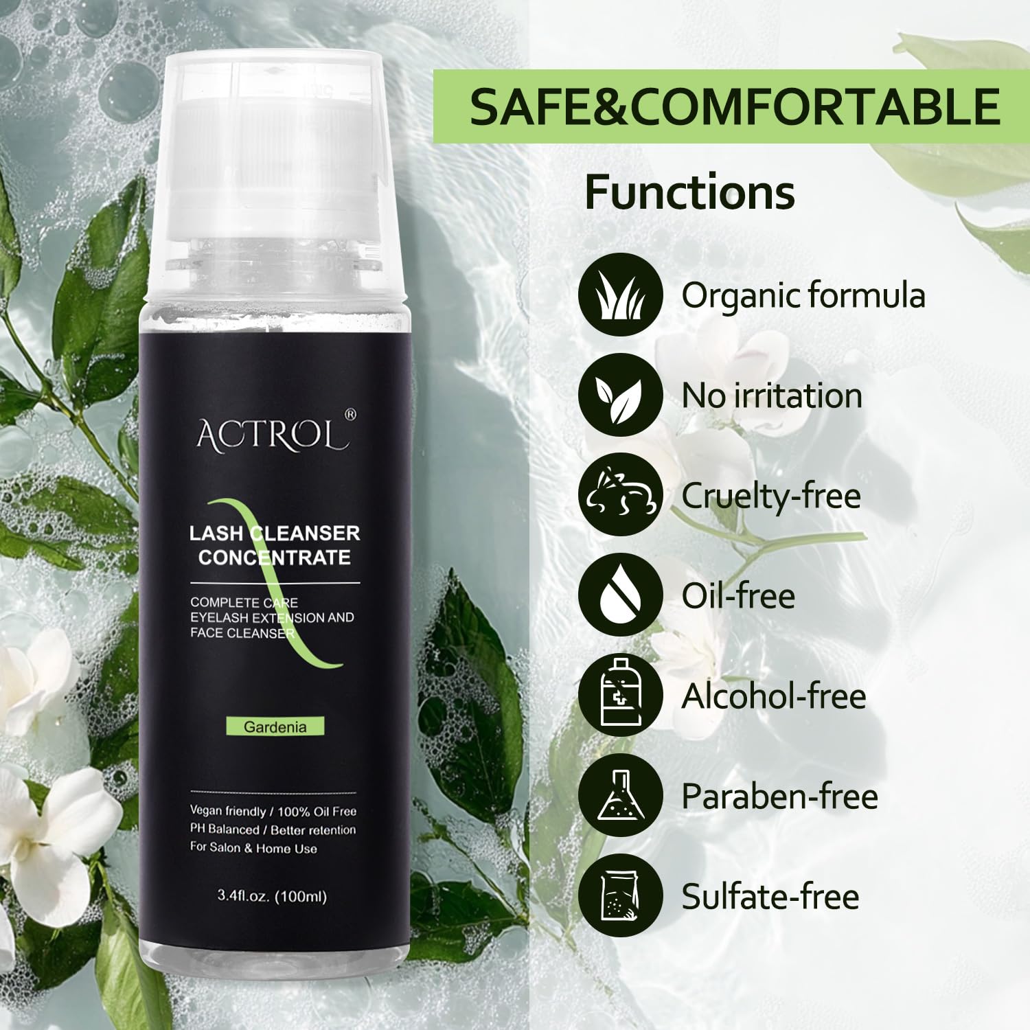 Eyelash Cleanser Concentrate Professional Lash Shampoo Foaming Cleanser DIY Paraben & Sulfate Free Non-lrritating Wash for Extensions Lashes with Salon Home Gardenia-GlimoraGlow