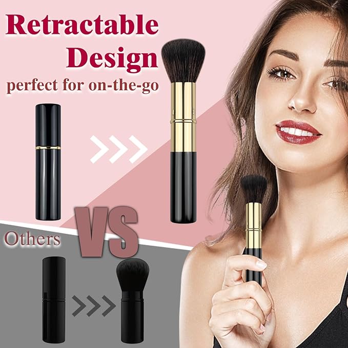 Retractable Kabuki Makeup Brushes 2 Pcs, Powder Brush/Foundation Brush/Blush Brush for Foundation, Powder Blush, Bronzer, Buffing, Liquid, Cream, with Cover-GlimoraGlow