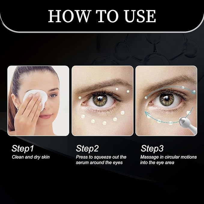 Eye Cream for Puffiness and Bags Under Eyes, Under Eye Cream for Dark Circles, Eye Roller for Puffy Eyes, Caffeine Eye Serum with 360°Massage Ball Reduce Wrinkles and Fine Lines-GlimoraGlow