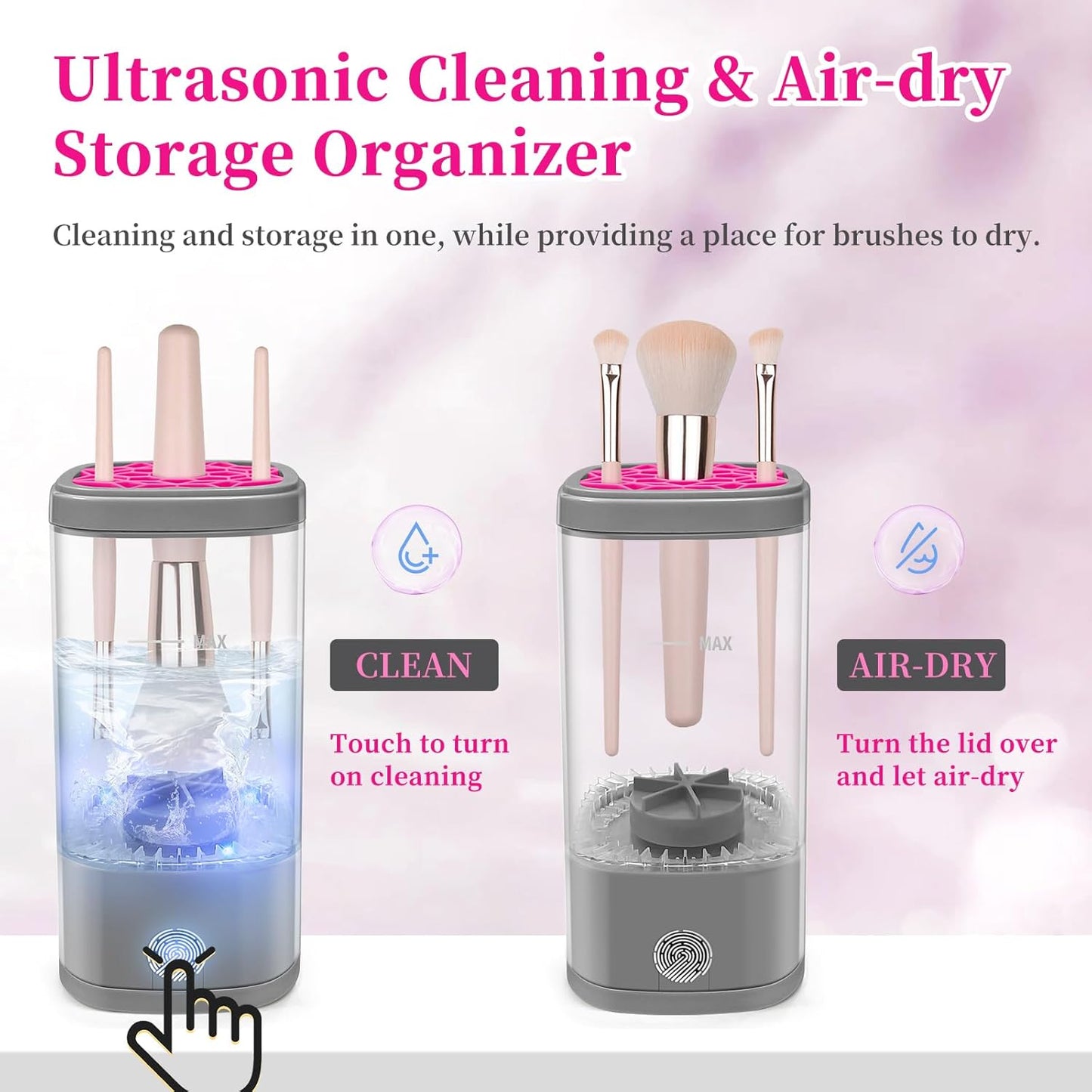 Electric Makeup Brush Cleaner Machine, Ultimate Efficient Automatic Cleaner for All Types of Makeup Brushes - Gray Pink-GlimoraGlow
