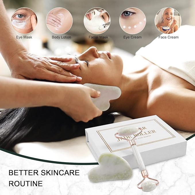 Jade Roller for Face, Facial Roller Massager Skin Care Tool, Gua Sha Facial Tools for Face, Neck, Eyes, Reduce Puffiness of The Skin-GlimoraGlow