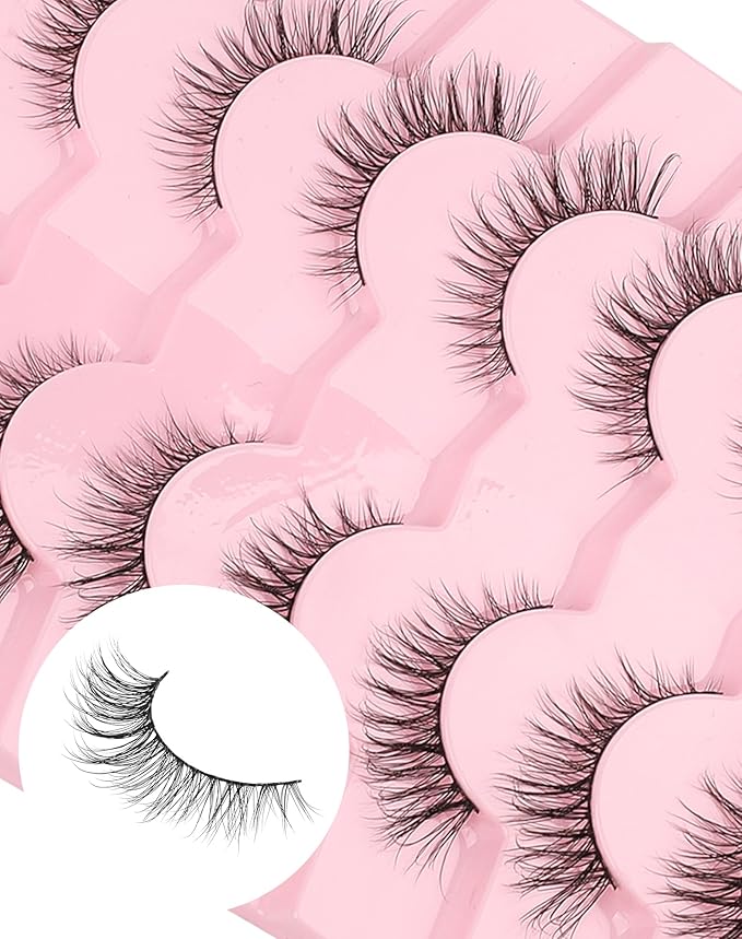 Cat Eye Lashes Short Strip Lashes Natural Looking False Eyelashes Wispy Fake Lashes Fluffy False Eyelashes Think Eye Lashes Pack 7 Pairs-GlimoraGlow