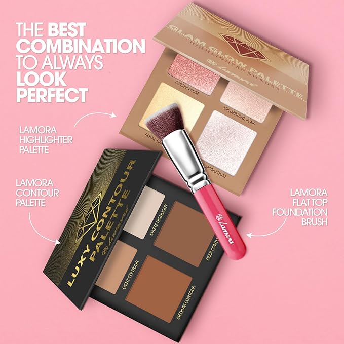 LAMORA Foundation Brush for Liquid Makeup - Kabuki Face Brush for Cream, Powder, Blush, and Concealer - Flat Top Blending, Buffing, Stippling Brush-GlimoraGlow