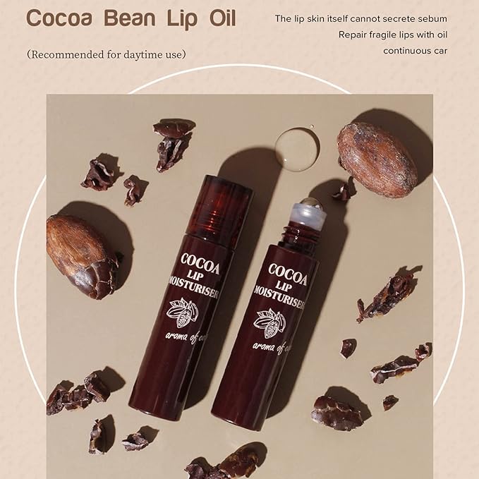 Hydrating Oil, 2pcs Roll On Hydrating Lip Gloss, 5ml Moisturizing Lip Balm Cocoa Bean Milk Lip Oil Hydrating Nourishing Day Night Repair-GlimoraGlow