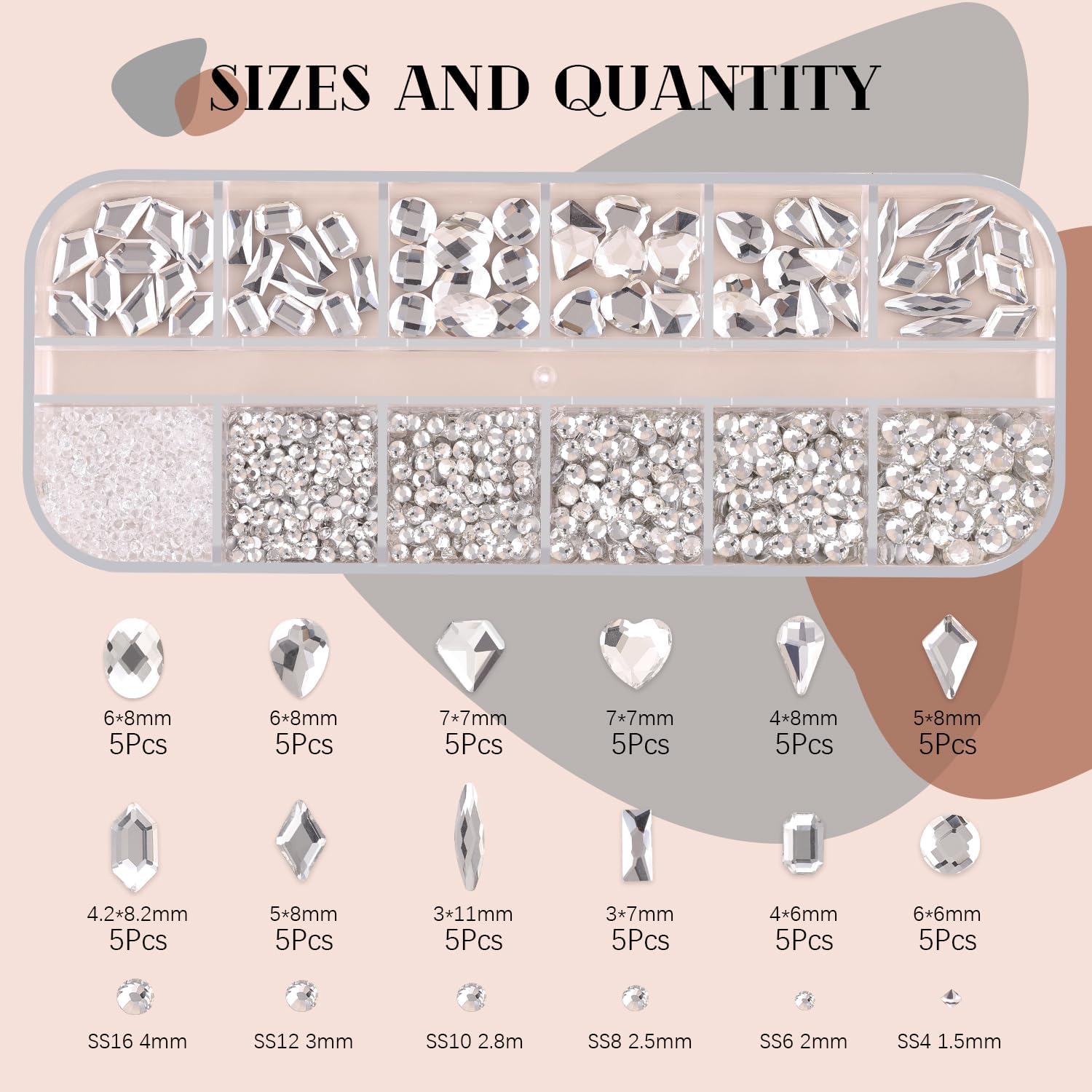 2060Pcs Silver Clear Nail Rhinestones 60Pcs Multi Shapes Glass Flatback Nail Gems + 2000Pcs 1.5-4mm Round Crystal, Manicure Nail Charms Diamond Gemstones for Acrylic Nails Decoration-GlimoraGlow