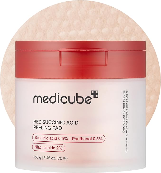 Medicube Red Succinic Acid Panthenol Facial Peeling Pads - Exfoliating Toner Pads for Breakout-Prone Skin with Niacinamide, AHA, BHA, and Soothing Panthenol - Non-Comedogenic-GlimoraGlow