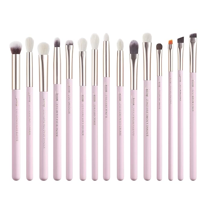 Jessup Eyeshadow Brushes 15pcs, Natural Eye Brush Set for Eyeshadow Blending Concealer Eyebrow Eyeliner, Blushing Bride T294-GlimoraGlow