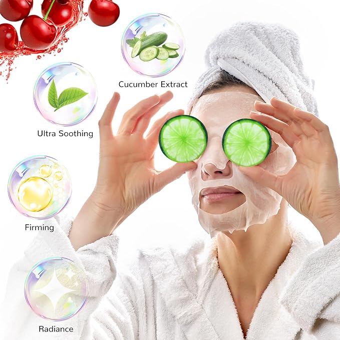 24 Pcs Fruits Beauty Facial Hand Foot Mask Cooling Eye Pads Set Spa Party Night Kit Beauty Skincare Hydrating Skin Cooling Eye Masks for Puffy Eyes Spa Stocking Stuffers Night Summer Party-GlimoraGlow