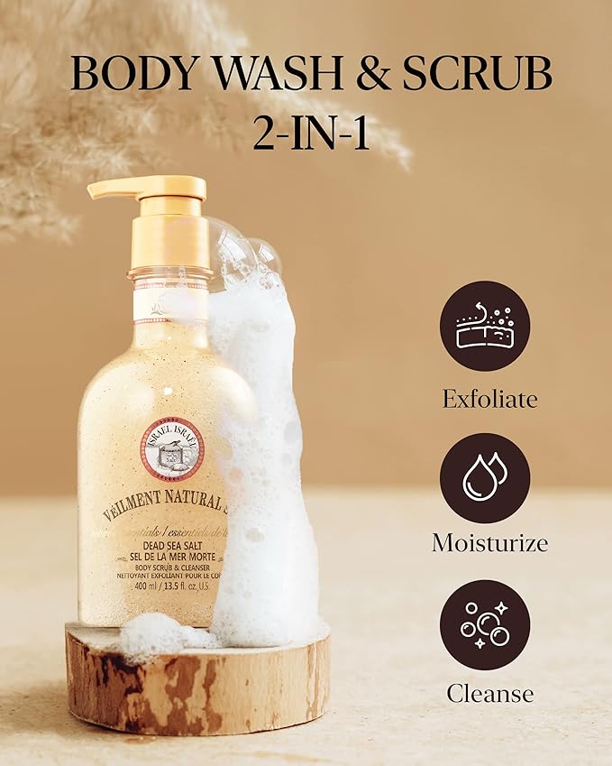 NATURAL SPA DEAD SEA SALT 2-in-1 BODY WASH & BODY SCRUB(13.53fl.oz) - Natural Exfoliating Salt Scrub for Deep Cleansing - Effective on Scars & Wrinkles - Moisturize Skin Polishes-GlimoraGlow