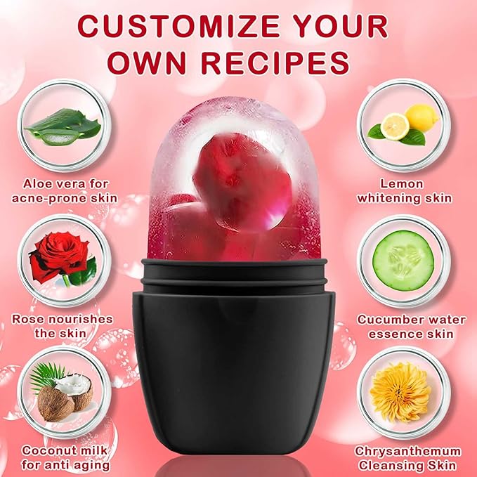 XHJRI Ice Face Roller Massager,Ice Cube Roller for Face, Eyes and Neck Naturally Conditioning and Skin Care,De-Puff Eye Bags,Reduce Migraine Pain,Reusable Massage Silicone Ice Mold (New Black)-GlimoraGlow