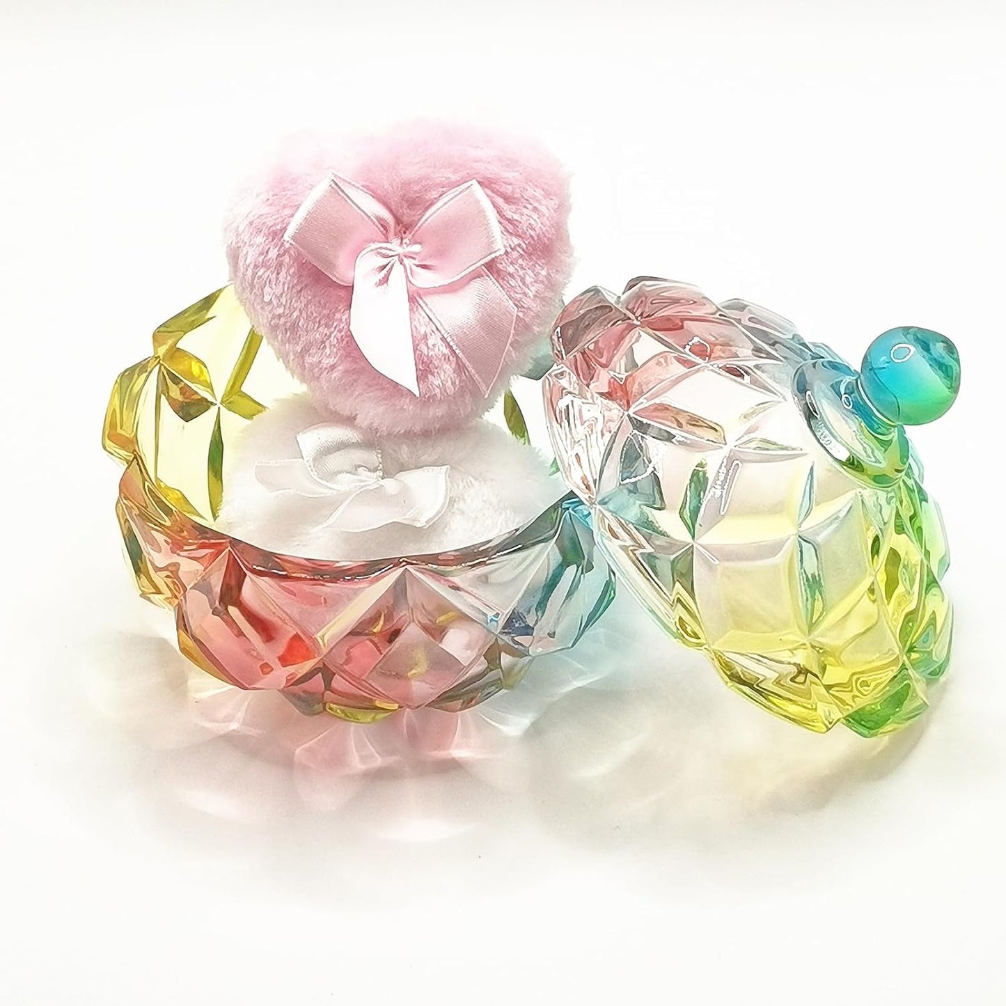 Body Powder Puff and Container - Glass Dusting Powder Container with 2 Soft Puffs Vintage Powder Puff Case for Women & Girls (3.94x3.94x4.53 H in) - GRB012-Multi-GlimoraGlow