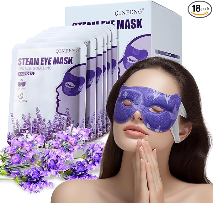 18 Packs Lavender Steam Eye Masks for Dry Eyes 40 Mins Warm Eye Mask Heated Eye Mask Reduce Puffiness Dark Circles Travel Essentials Eye Masks for Sleep Disposable(Lavender,Hollow)-GlimoraGlow