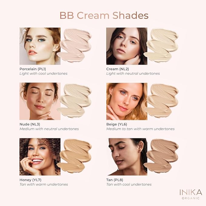 INIKA Organic BB Cream Foundation - Vegan Makeup with Hydrating Prickly Pear, Jojoba, and Pomegranate Seed Oil - Lightweight, Radiant BB Glow for Balanced Skin Tone, Cream 1 fl oz-GlimoraGlow