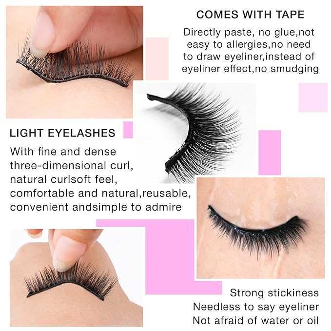 Self Adhesive Eyelashes Natural Look False Eyelashes Reusable Self Stick Lashes, No Glue Needed, 5 Pairs Mixed-GlimoraGlow