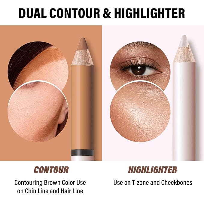 2 in 1 Cream Bronzer and Highlighter Stick,Cream Dual-Ended Highlight Contour Stick,Long Lasting & Waterproof Face Brighten Make up Pen-GlimoraGlow