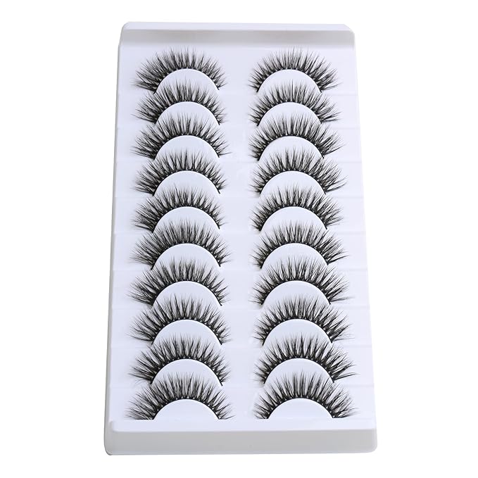 SUNWELL False Eyelashes 12mm Mink Lashes Natural Look Cat Eye Faux Mink Lashes 3D Fluffy Soft Luxury Volume Fake Lashes 10 Pairs Pack-GlimoraGlow