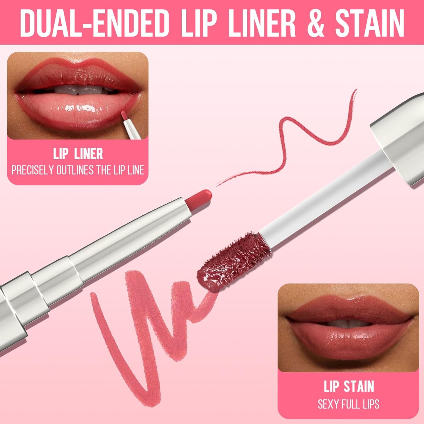 iMethod Lip Liner Stain - Lip Stain, 2-In-1 Dual-Ended Peel Off Lip Stain with Tweezer, Natural Long Lasting Peel Off Lip Liner, Easy to Use for All Skin Types, Stay All Day, Nude Pink-GlimoraGlow