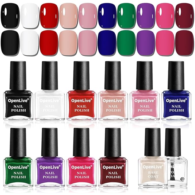 12 PCS Nail Polish Set With 10 Colour Combo, 2 PCS Base And Top Coat,Fast Drying Nail Polish For Home DIY And Beginners.-GlimoraGlow