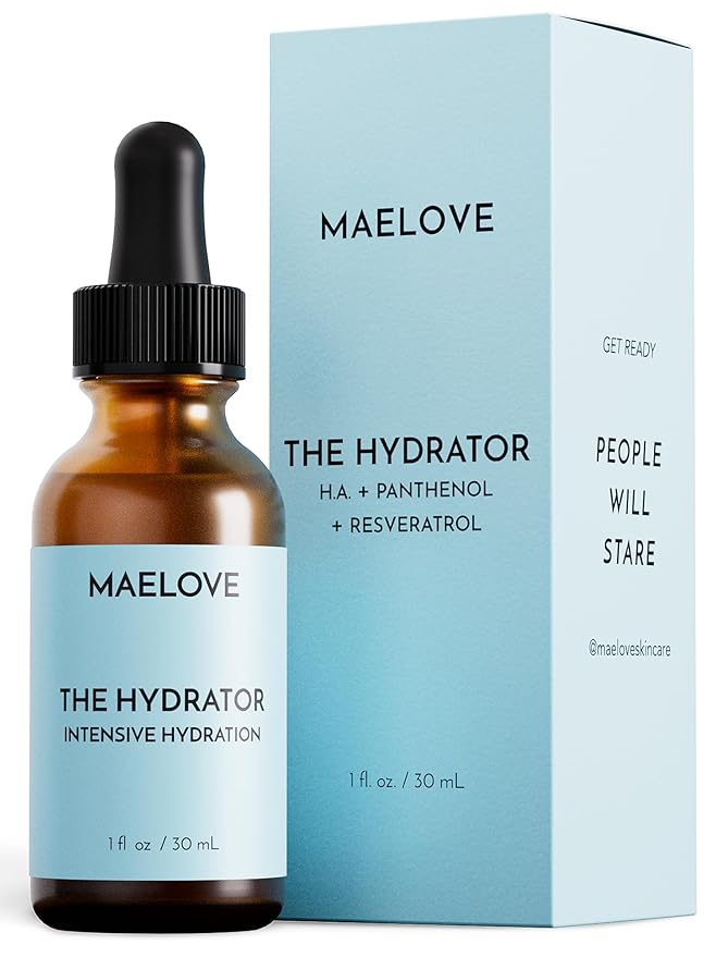 MAELOVE Hydrator Hyaluronic Acid B5 Serum with Resveratrol for Instantly Dewy Glow, Fills Fine Lines, Lightweight and Non Greasy, 1.0 fl oz-GlimoraGlow