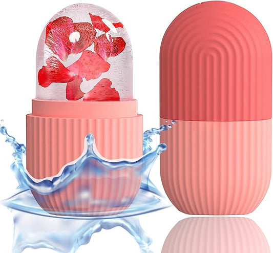XHJRI Ice Cube Roller Massager for Face, Eyes and Neck Naturally Conditioning and Skin Care,De-Puff Eye Bags,Reduce Migraine Pain,Reusable Massage Silicone Ice Mold (Pink)-GlimoraGlow