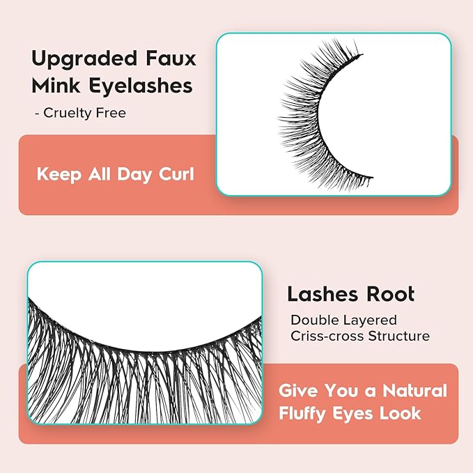 Natural Lashes 7MM Extra Short Eyelashes Natural Cat Eye Lashes 10 Pair False Eyelashes Wispy Eye Lashes Pack C Curl Strip Lashes 3D Volume Short Lashes Siligli Eyelashes-GlimoraGlow