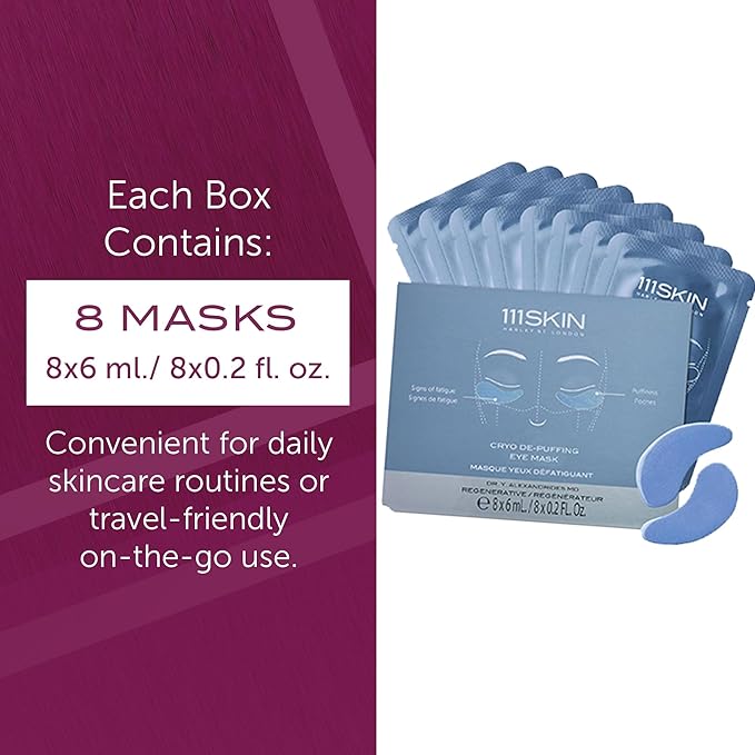 111SKIN Cryo De-Puffing Eye Mask, Hydrating Under Eye Patches for Puffy Eyes & Dark Circles with Seaweed Extract, Vit E & Peptide Complex, Nourishing Formula for Fine Lines & Puffiness, 8 Pairs, Blue-GlimoraGlow