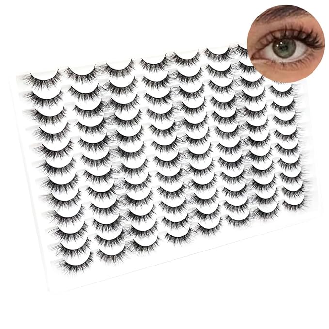 False Eyelashes 48 Pairs Faux Mink Lashes 14mm Wispy Lashes 3D Fluffy Cat Eye Lashes Pack Bulk Wholesale Strip Lashes(style 48-040)-GlimoraGlow