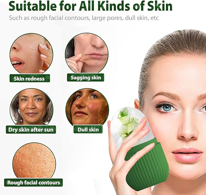 XHJRI Ice Roller Massager for Face, Eyes and Neck - Naturally Condition Skin, De-Puff Eye Bags, Reduce Migraine Pain - Reusable Silicone Ice Mold (Green)-GlimoraGlow