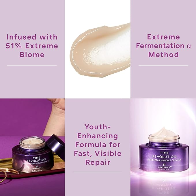 MISSHA Time Revolution Night Repair Ampoule Cream (5th Gen) 1.69 Fl Oz - Triple Fermented Deep-Sleep Night Cream - Overnight Care for Enhanced Radiance, Korean Skincare-GlimoraGlow