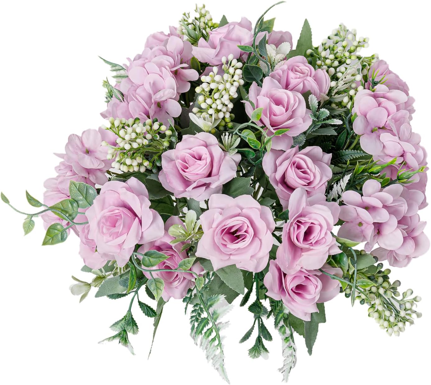 Artificial Flower 5 Branches Artificial Silk Fake Flowers Bouquet Small Roses for Wedding Home Office Tables Decor 4 Packs(Light Purple)