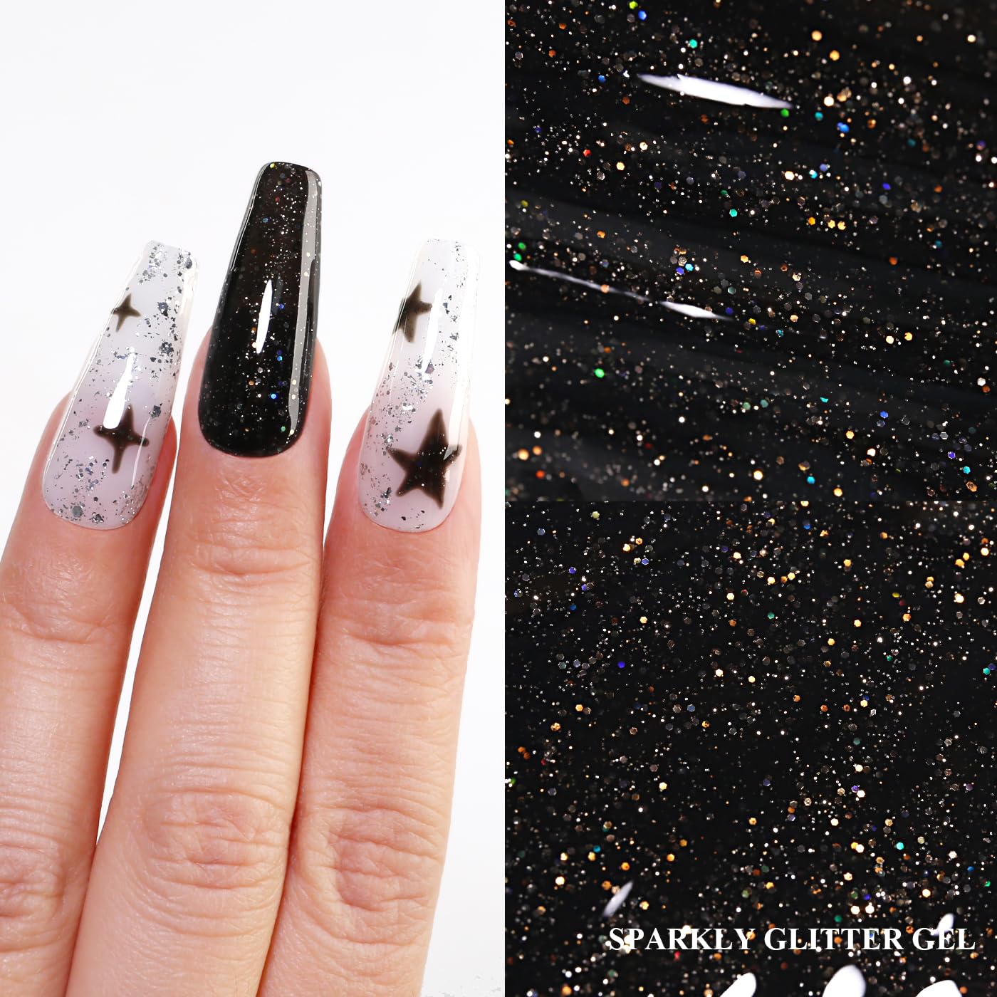 Imtiti Glitter Gel Nail Polish, Black Iridescent Glitter Gel Polish Diamond Shimmer Sparkle Soak Off UV LED Autumn Winter Manicure 10ML-GlimoraGlow