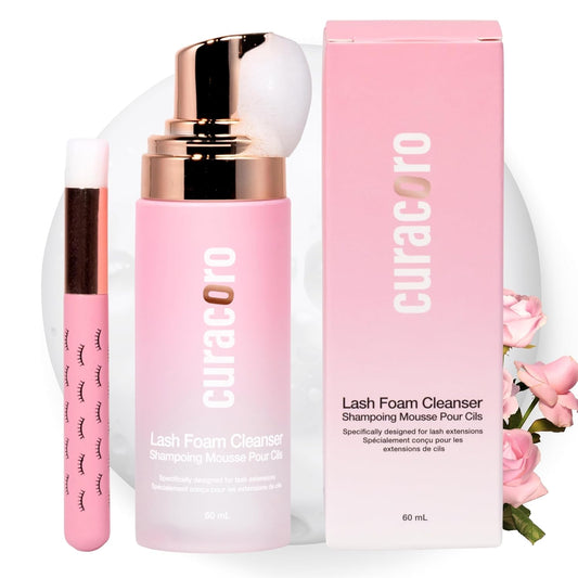 CURACORO 60ML Eyelash Extension Cleanser (Rose Scented) - Lash Shampoo for Lash Extensions, Eyelash Extension Foam Cleanser for Sensitive Skin, Removes Waterproof Makeup for Professional & Home Use-GlimoraGlow