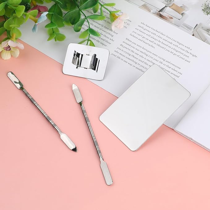 2 Pcs Stainless Steel Makeup Palette Makeup Spatula Palette with Foundation Spatula Professional Cosmetic Palette for Mixing Foundation Eye Shadow Nail DIY Art-GlimoraGlow