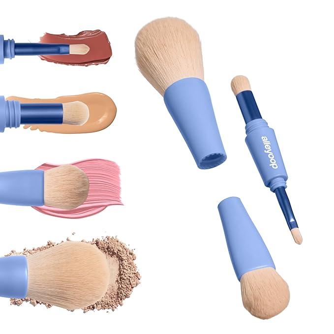 Alleyoop Overachiever 4-in-1 Travel Makeup Brush Set – Powder, Blending, Precision & Complexion Brushes – Mini Makeup Brush for Women, Vegan, Multi-Use & Travel-Friendly Makeup Tool-GlimoraGlow