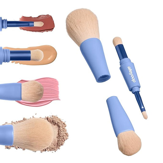 Alleyoop Overachiever 4-in-1 Travel Makeup Brush Set – Powder, Blending, Precision & Complexion Brushes – Mini Makeup Brush for Women, Vegan, Multi-Use & Travel-Friendly Makeup Tool-GlimoraGlow