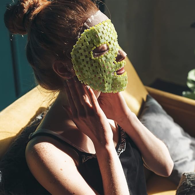 Jade Facial Mask, Jade Sleep Natural Stone Mask, Green Facial Cooling Mask, Jade Eye Mask Beauty Skincare Massage Tools for Alleviate Puffiness Face Massage Puffy Eyes Dark Circles-GlimoraGlow
