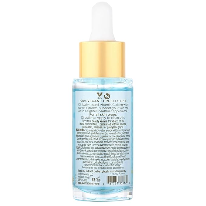 Pacifica Beauty Sea and C Love Vitamin C Serum, Skincare, Hyaluronic Acid, Green Tea, Marine Extracts, Blue Light Protection, Brightening, Lightweight, Face Care, Skin Care Serum, 1 fl oz (1 Count)-GlimoraGlow