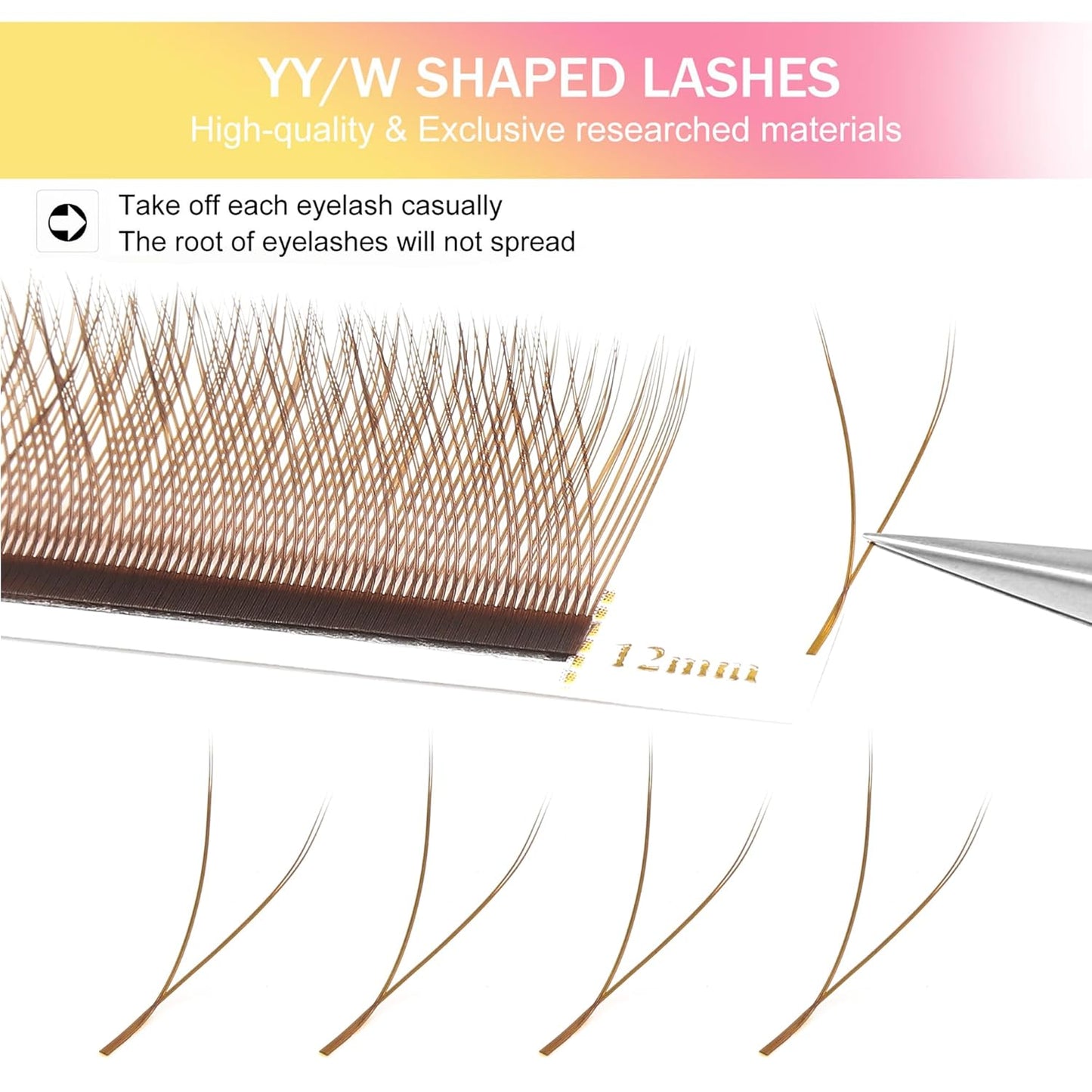 YY Lash Extensions Brown Eyelash Extensions Y Shape 0.07mm Thickness D Curl Mix 8-15mm Premade Fans Lashes Easy Fan Volume Lashes Individual Lashes(Brown-YY-0.07-D,8-15mm)-GlimoraGlow