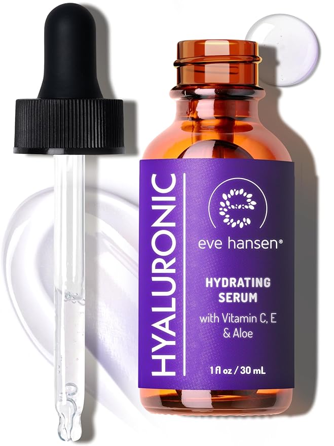 Eve Hansen Hydrating Hyaluronic Acid Serum for Face with Vitamin C, Vitamin E, Green Tea | 72% Organic Firming Facial Moisturizer, Anti-Wrinkle, Skin Plumper (1 oz)-GlimoraGlow
