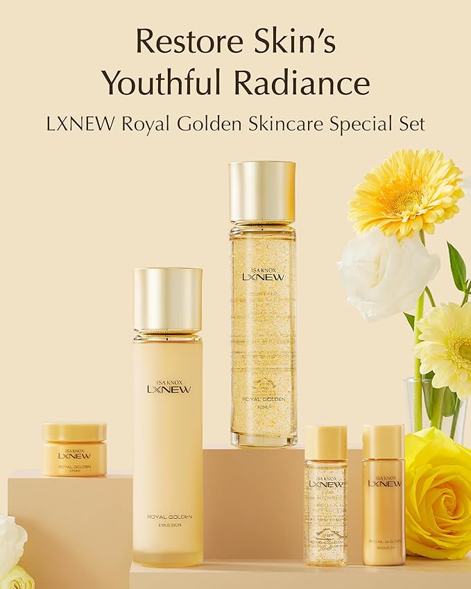ISA KNOX LXNEW Royal Golden Skincare Gift Set (11.4fl oz) - Luxury Gift Set for Rejuvenation and Youthful Radiance. Korean Skincare by LG Beauty. Royal Peptides & Jelly, Niacinamide,-GlimoraGlow