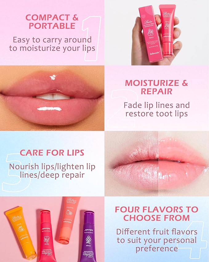 Hydrating Lip Glowy Balm, Ultra-Nourishing Lip Balm for Dry Cracked Lips, Moisturizer Lip Repair Sleeping Lip Mask, Day and Night Lip Care Therapy Treatment,Glossy Smooth Lip Butter Balm-03#Grapefruit-GlimoraGlow