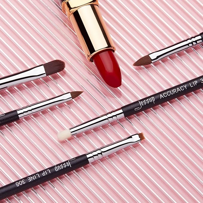 Jessup Lip Brush Set, Professional Lip Makeup Brushes for Lipstick Streak-Free Contour Define and Accentuate, Premium Synthetic Hair, 5pcs T325-GlimoraGlow