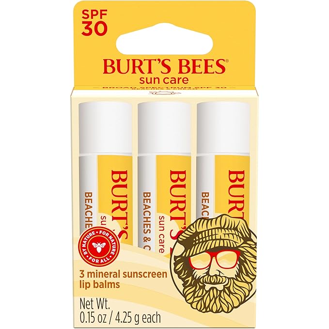 Burt’s Bees SPF 30 Lip Balm Mothers Day Gifts for Mom, Beaches and Cream, Water-Resistant Sun Care, Nano-Free Zinc Oxide Formula, Natural Origin Conditioning Lip Treatment, 3 Tubes, 0.15 oz.-GlimoraGlow