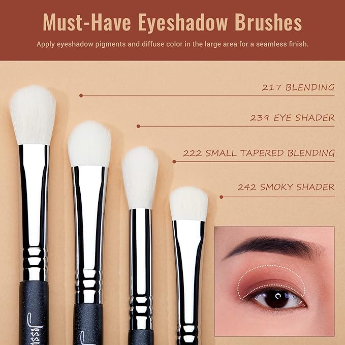 Jessup Eyeshadow Brush Set 11pcs Eye Makeup Brushes Set Professional Eye Shadow Brush Blending Brush Shader Crease Brush Black T340-GlimoraGlow