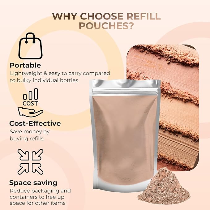 (8 Ounce) (Light Tan) Foundation Powder Refill By Sweet Face Minerals, Lightweight Mineral Loose Makeup Powder with SPF 20, Full Coverage Flawless Finish, Talc-free, Cruelty-Free, Refillable Pouch-GlimoraGlow