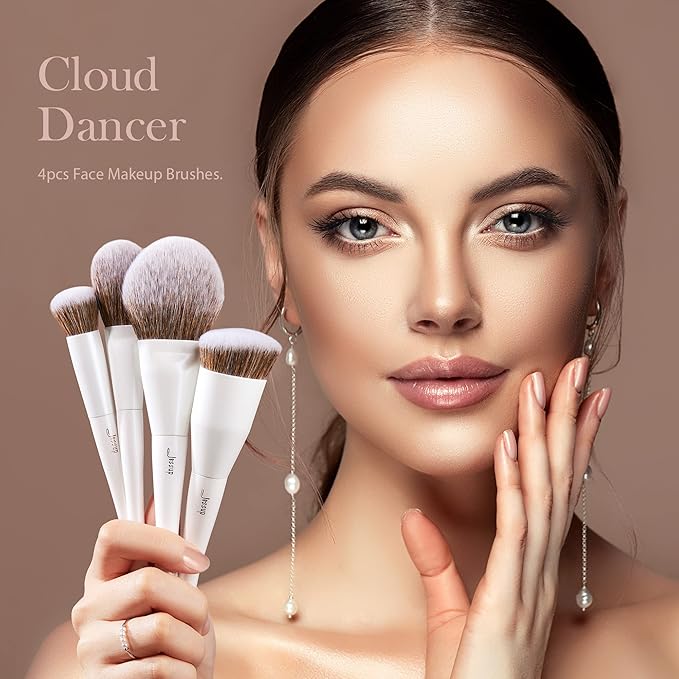 Jessup Make up Brushes 4pcs Face Makeup Brushes Set for Foundation Concealer Blush Contour Powder Highlighter, Pearl White T344-GlimoraGlow