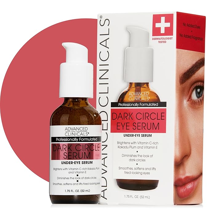 Advanced Clinicals Dark Circle Caffeine Under Eye Serum For Face With Hyaluronic Acid Moisturizer + Peptides | Brightening Vitamin C Serum Helps Improve Look Of Puffy Eye & Fine Lines, 1.75 Fl Oz-GlimoraGlow